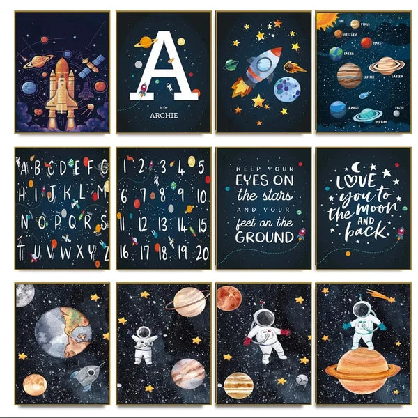 Tableau d’Art Mural - Peinture sur Toile Astronaute Cartoon pour Décoration Intérieure