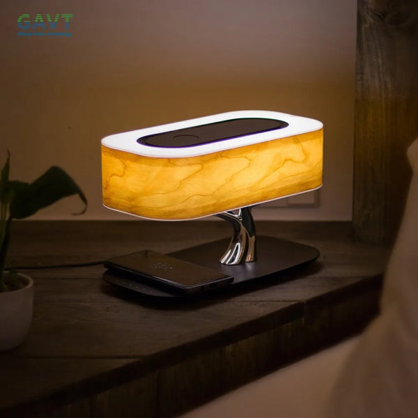 Lampe de Table LED Moderne avec Haut-Parleur Bluetooth et Chargeur Sans Fil – Lampe de Chevet Dimmable pour Chambre, Bureau et Décoration d’Intérieur