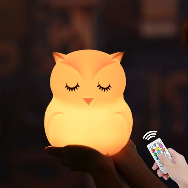 Lampe de Nuit LED Hibou avec Capteur Tactile et Télécommande - 9 Couleurs Dimmables, Minuterie, Rechargeable, Lampe en Silicone pour Enfants et Cadeau Bébé