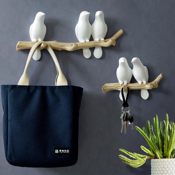 Décoration Murale en Résine – Porte-Clés, Crochets pour Manteaux, Sacs, et Serviettes avec Design d’Oiseau