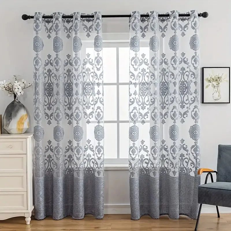 Rideau Tulle Européen en Jacquard Doré - Écran de Fenêtre Décoratif pour Salon, Chambre, Balcon gris