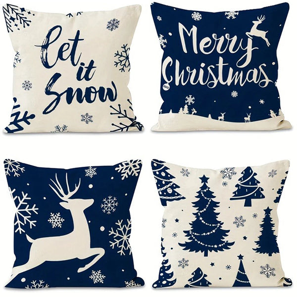 Housse de Coussin de Noël – Sapin de Noël et Cerf – Décoration de Noël