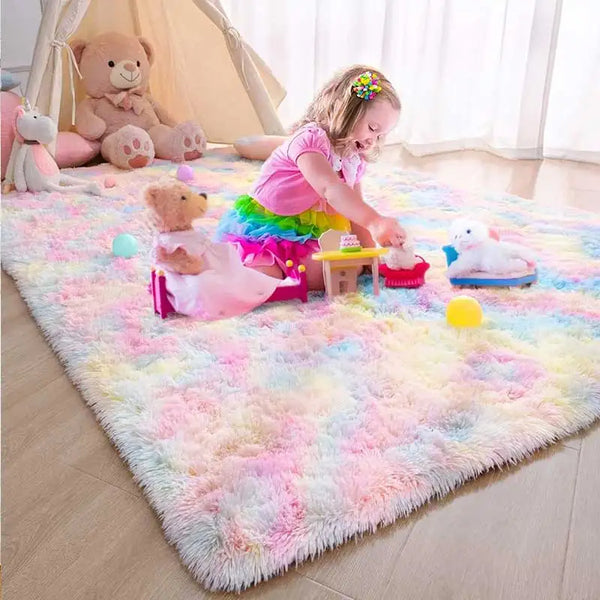 Tapis Enfant Arc-en-Ciel pour Chambre - Tapis Doux et Mignon avec Cœur, Couleurs Vives, Idéal pour Salon, Chambre et Salle de Jeu