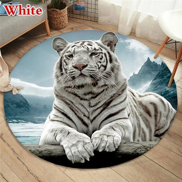 Tapis Rond Imprimé Léopard, Tigre, Lion, Chat – Tapis Doux et Confortable pour Salon, Chambre, Décoration d’Intérieur