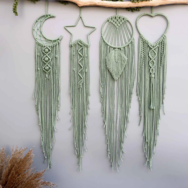 Attrape-Rêves Macramé Boho – Lune, Étoile, Rond ou Cœur Décoration Murale Nordique pour Maison, Cadeau et Ornement