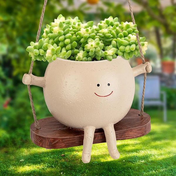 Swing Face Planter Pot – Hanging Resin Flower Head Planter for Indoor and Outdoor Plants