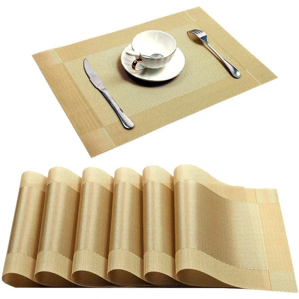 Set de 4/6 Sets de Table en PVC Doré – Tapis de Table Tissés, Résistants à la Chaleur et Antidérapants