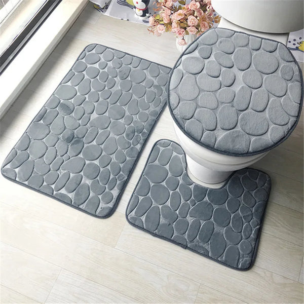 Set de 3 Tapis de Bain Antidérapants – Tapis de Salle de Bain Doux et Absorbants avec Couvre-Lid Toilette