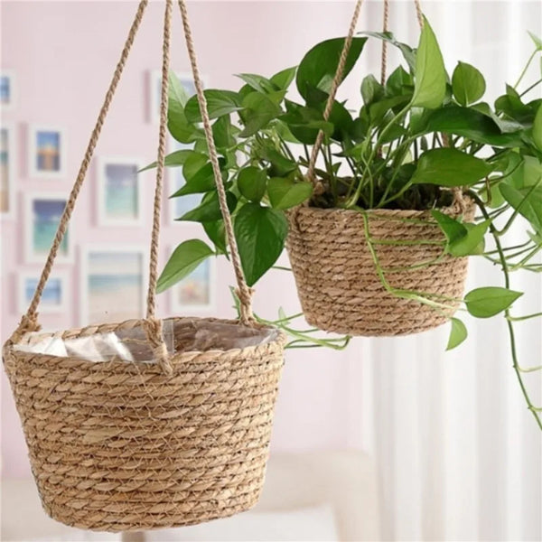 Panier Suspendu en Macramé pour Plantes – Panier de Rangement en Corde de Jute Tissée, Pot de Fleurs pour Intérieur et Extérieur