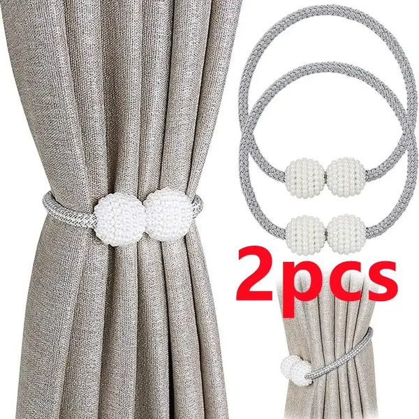 2PCS Clips de Rideau Magnétiques avec Perles, Accessoires Décoratifs pour Rideaux, Boucles de Torsion