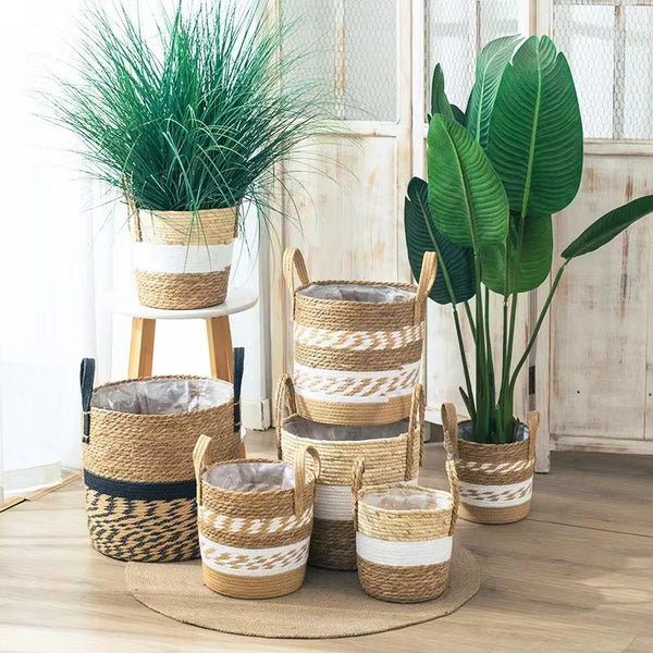 Panier en Rotin Tressé Naturel – Cache-pot Décoratif et Panier de Rangement