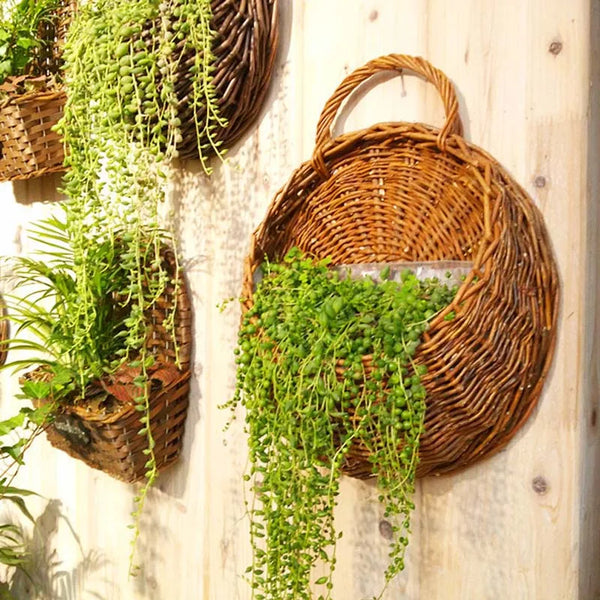 Panier Suspendu en Osier Tressé Fait Main - Pot de Fleurs en Rattan pour Jardin et Décoration Murale