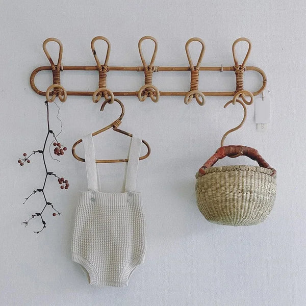 Crochets Muraux en Rattan - Porte-Vêtements Organisateur pour Enfants, Hanger pour Vêtements et Chapeaux - Décoration de Chambre d’Enfant