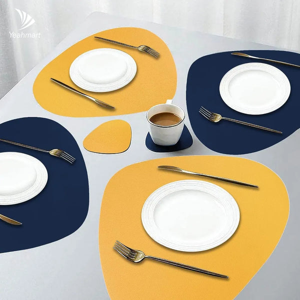 Set de Sets de Table en Cuir PU de Forme Irrégulière - Imperméable et Résistant à l’Huile, Double Face, Pour Cuisine, Bistro et Bars