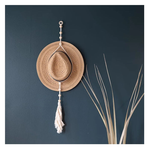 Organisateur de Chapeaux en Corde de Coton Nordique Boho – Porte-Chapeaux Macramé Tissé pour Décoration Murale et Rangement à la Maison