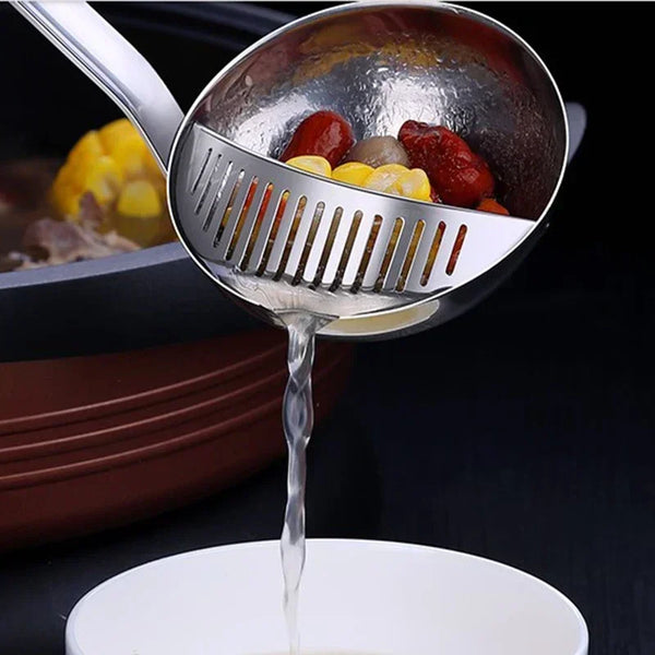 Cuillère à Soupe Multifonction en Acier Inoxydable avec Filtre Amovible - Ustensile de Cuisine Polyvalent