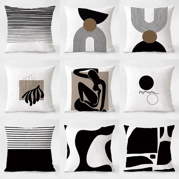 Housse de Coussin Géométrique Noir et Blanc - Décoration Moderne pour Salon, Bureau et Chambre