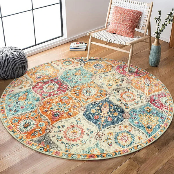 Tapis Rond Bohémien Antidérapant Ultra-Doux pour Salon et Chambre – Tapis Vintage Pliable pour Salle de Réunion et Chambre d’Enfant