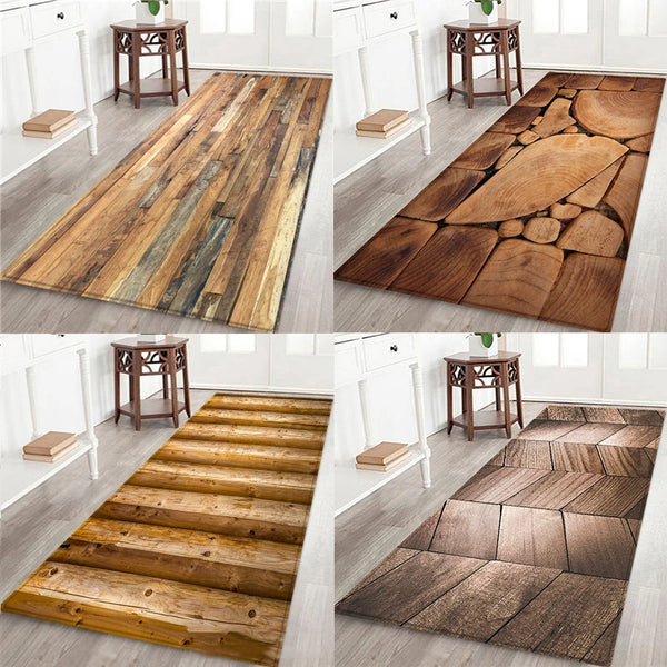 Tapis Géométrique à Imprimé Bois – Tapis Antidérapant pour Cuisine, Salon, Entrée, Balcon et Salle de Bain