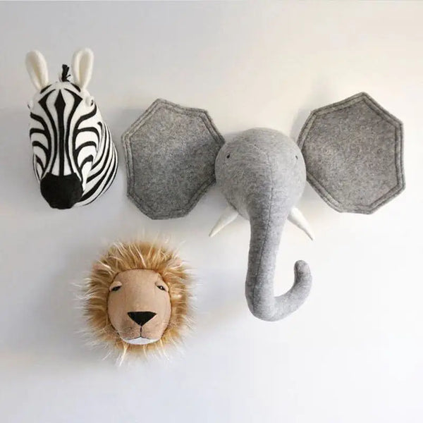 Tête d’Animal 3D Décorative - Zèbre, Éléphant, Girafe pour Chambre d’Enfant