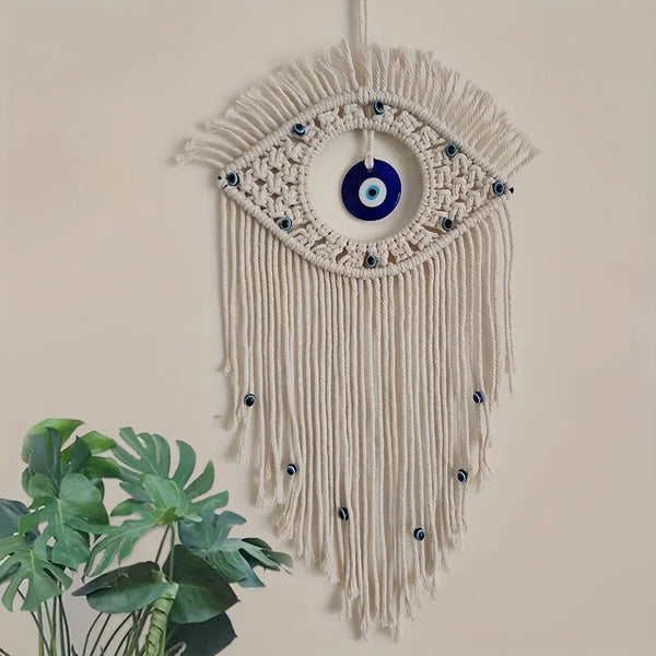 Macramé Suspension Murale avec Œil Turc – Décoration Nazar et Porte-Bonheur pour Intérieur