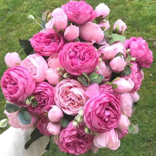 Bouquet de Fleurs Artificielles en Soie Rose Pivoine – Accessoires Élégants pour Mariage, Fête et Décoration d’Intérieur