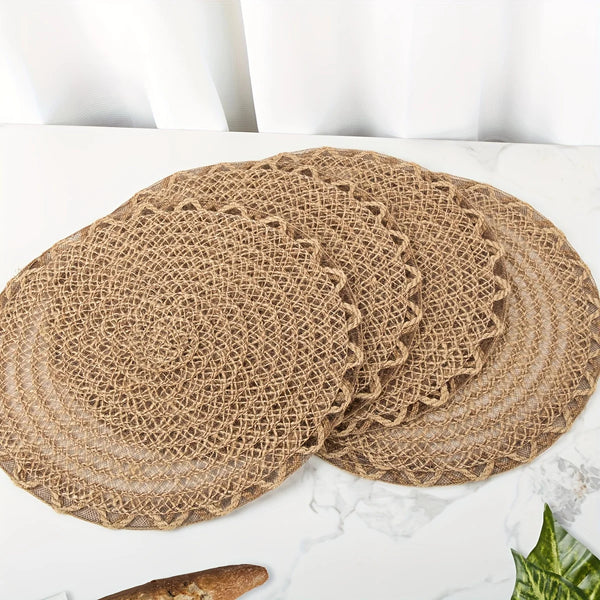 Set de 4 Sets de Table en Jute Fermier avec Bordures Ondulées – Tapis de Table Antidérapants en Lin Naturel pour Décoration de Salle à Manger