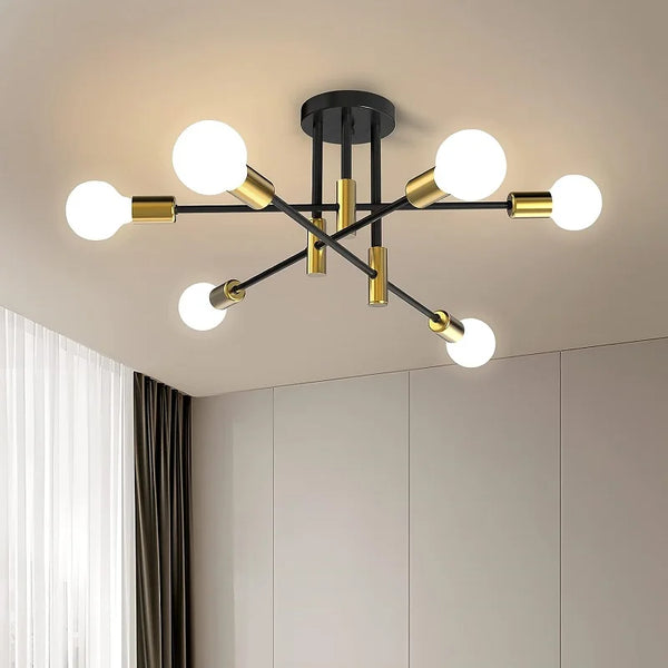 Lustre Moderne LED Spider – Éclairage Industriel en Métal Noir/Or pour Salon, Salle à Manger et Décoration Intérieure