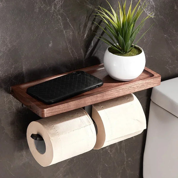 Porte-Papier Hygiénique en Bois – Support Murale pour Rouleau de Papier Toilette, Tissu et Essuie-Mains – Accessoires de Salle de Bain