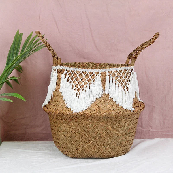 Panier Tressé en Osier de Seagrass – Panier Multifonctionnel pour Plantes, Organisateur de Linge, Panier de Pique-Nique