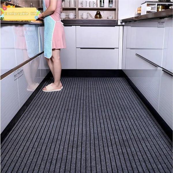 Tapis de Cuisine Antidérapant Lavable – Tapis de Sol Rectangulaire pour Entrée, Salle de Bain, Couloir, Cuisine avec Rayures ou Couleur Unie