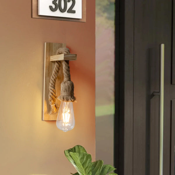 Lampe Murale en Corde de Chanvre et Bois – Style Industriel