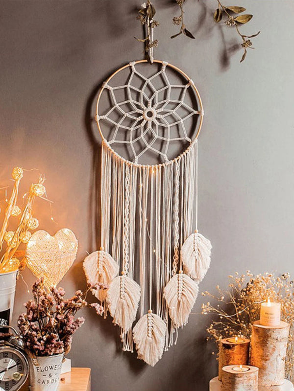 Attrape-Rêves Macramé Feuille Bohème – Décoration Murale Boho pour Salon et Chambre