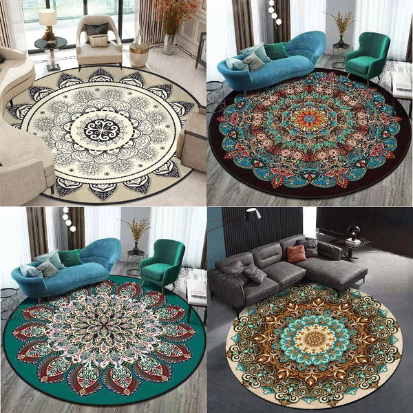 Tapis Rond Bohème Mandala – Décoration Ethnique Vintage pour Salon, Chambre, et Plus